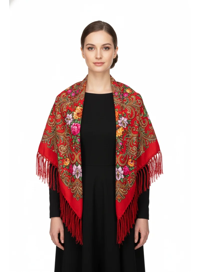 بيداني شال روسي مزهر أحمر